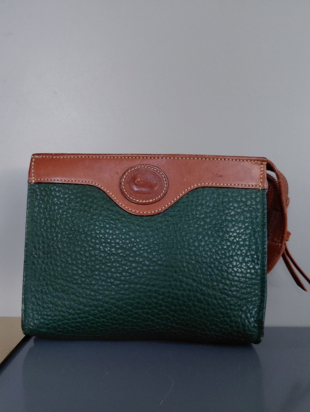 Dooney & Bourke Green Cosmetic Pouch Leather with Brown Trim